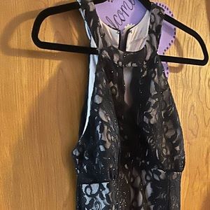 R&M Black Lace Overlay Floor Length Dress